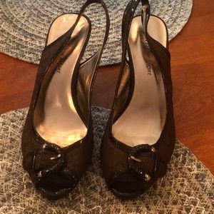 Etienne Aigner signature brown open toe slings, 8